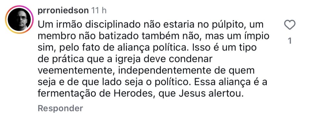 Evangélicos reagem com críticas após Ciro Gomes subir em púlpito de igreja 2 IMG 1359